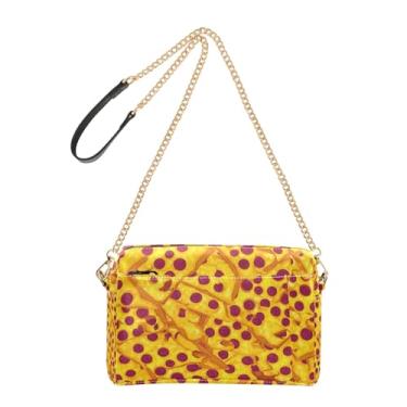 Imagem de Bolsa transversal feminina bolsa para celular bolsa de ombro de couro PU alça de corrente amarela fatias de queijo pizza