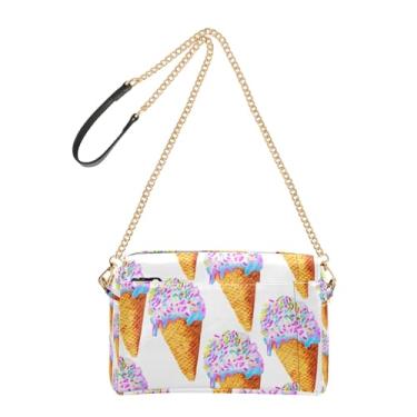 Imagem de Joitme Bolsas transversais para mulheres, bolsa para celular, alça de corrente, bolsa de ombro de couro PU, cone de waffle granulado branco