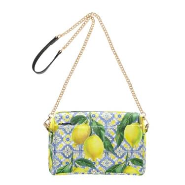 Imagem de Joitme Lemons Green Yellow Print Bolsa tiracolo feminina bolsa para celular bolsa de couro PU bolsa de ombro com alça de corrente