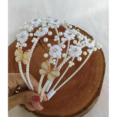 Imagem de Tiara Jardim Encantado com Flores Borboleta e Pérolas (Branco)