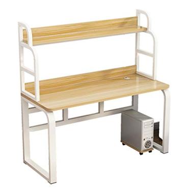 Imagem de Mesa de computador com estante, mesa de escritório doméstico com prateleiras de 2 camadas, estação de trabalho para notebook, mesa de estudo com armazenamento inferior. (branco 100 x 50 x 140 cm)