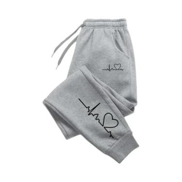 Imagem de Calças De Moletom Casuais Femininas Com Estampa De Coração, Alta Quali