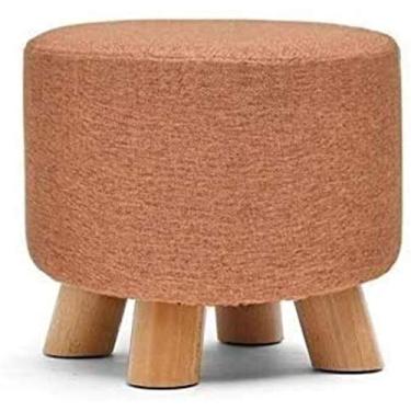 Imagem de Cadeira redonda de tecido criativo madeira maciça apoio para os pés acolchoado com capa removível -27 x 27 x 28,5 cm (11 x 11 x 12 polegadas) (cor: marrom) cor: preto (laranja)