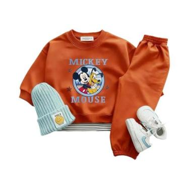 Imagem de Conjunto De Moletom E Calças Mickey Laranja Para Crianças, Pulôver De 
