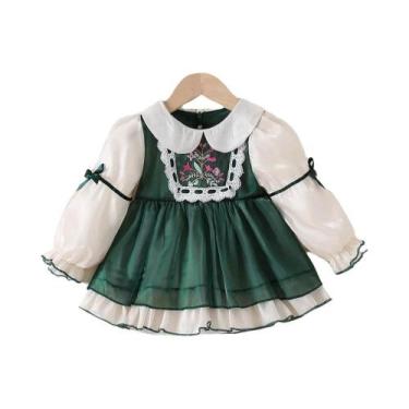 Imagem de Vestido De Malha Com Manga Longa E Gola De Laço Para Meninas, Vestido 