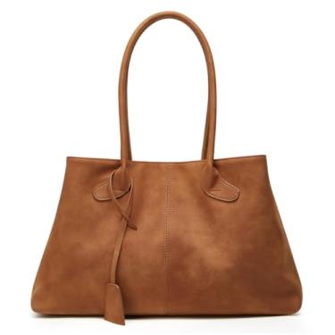 Imagem de Bolsa de ombro feminina de camurça sintética, grande, Hobo, alça de couro, bolsa leve magnética, casual, viagem, trabalho, Marrom-A