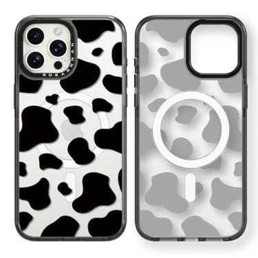 Imagem de Rosarnnah Capa magnética para iPhone 13 Pro Max Magsafe bonita estética - Capa de telefone durável à prova de choque de 2 metros com estampa divertida de vaca leiteira 17 cm preta