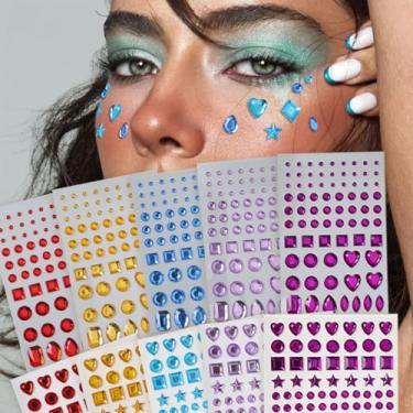 Imagem de 10 peças de corações coloridos, diamante, gota de água minimalista, decorações faciais 3D, dia dos namorados, presentes de carnaval, baile de máscaras para cabelo olhos rosto tatuagem temporária com