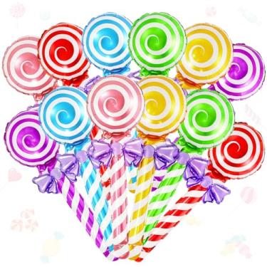 Imagem de 12 balões portáteis de pirulito, 6 cores, 2 balões estilo doce para aniversário, Natal, chá de bebê, sala de aula, decoração de festa, adereços