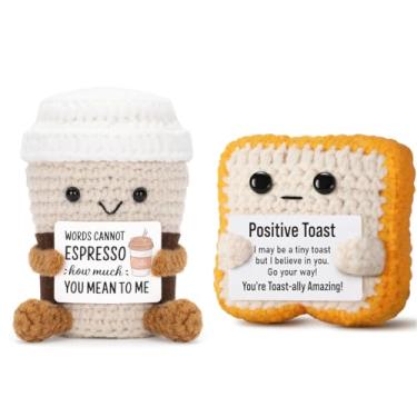Imagem de Orichane Positive Crochet Coffee Toast Emotional Support 2PCS with Encouragement Card Set for Coworker Friends Birthday Encouragement Gift Office Room Decor