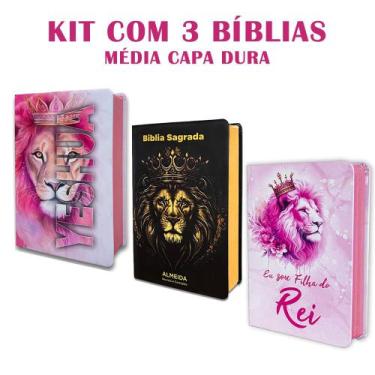 Imagem de Kit 3 Bíblias Letra Grande luxo com Harpa - Edição de Promessas - REI 
