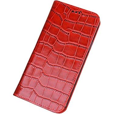 Imagem de GANYUU Capa de telefone com coldre flip, para Apple iPhone 14 Plus capa 2022 capa de couro premium com estampa de crocodilo [proteção de tela e câmera] (Cor: vermelho)