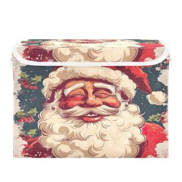 Imagem de SEHANY Linda caixa de armazenamento de Papai Noel de Natal com tampas e alças, organizador de cestas de armazenamento de tecido dobrável, caixas de armazenamento de cubos grandes para roupas, cobertor