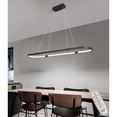 Imagem de Luminária pendente LED dimerizável, preta, para sala de jantar, lustre circular com controle remoto, ideal para ilha de cozinha, sala de reuniões e escritório.