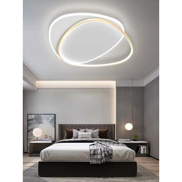 Imagem de Luminária de teto LED moderna preta, dimerizável, com controle remoto, para escritório, quarto, quarto infantil, cozinha e sala de jantar (dourada, 55 cm).