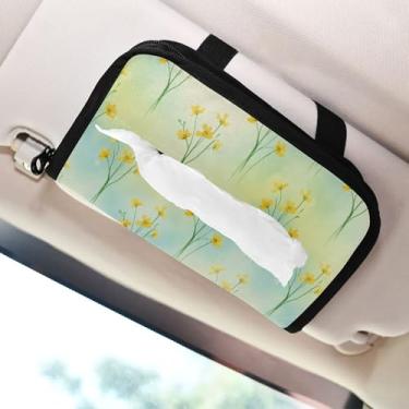 Imagem de SEHANY Porta-lenços de papel de carro floral fofo colorido, caixa de lenços para carro, viseira solar, porta-guardanapos retangular, dispensador de máscara de carro, caixa de lenços para veículos