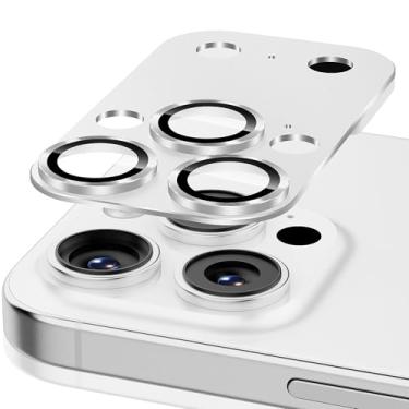 Imagem de Suoman Proteção de lente para iPhone 14 Pro/15 Pro/16 Pro, protetor de câmera de vidro temperado, aparência HD, criativo, protetor de câmera, prata