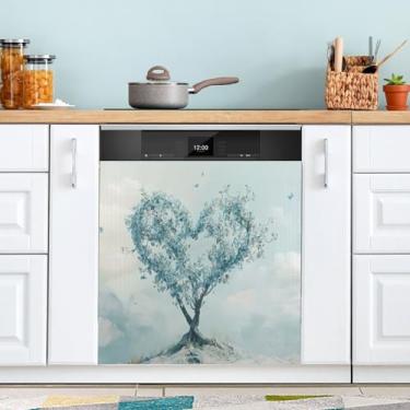 Imagem de ATTX Capa magnética para lava-louças Árvore dos Namorados | Adesivo decorativo de eletrodomésticos de 58 x 66 cm para armários domésticos e eletrodomésticos #67