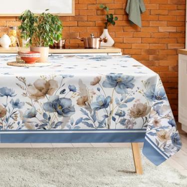 Imagem de Arquiel Toalha de mesa retangular floral aquarela lavável na máquina, toalha de mesa rústica, 140 x 178 cm, capa de mesa retrô de poliéster para cozinha, jantar, festa, decoração ao ar livre