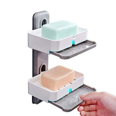 Imagem de Porta-sabão de parede 2 andares com prateleira drenagem e gancho contador removível Fácil limpar Copa sucção
