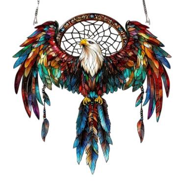 Imagem de Ornamentos decorativos para pendurar – Apanhador solar de janela pintada com águia, placa de acrílico plana 2D (20 x 20 cm) com corrente para exibição interna e externa
