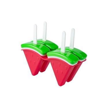 Imagem de Forma Sorvete Picole Caseiro Com 4 Cavidades Tampa palitos reutilizáveis