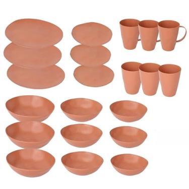 Imagem de Conjunto de Louça 21 Peças Jantar Completo – Pratos, Tigelas e Xícaras Duráveis Reutilizáveis, Ideal para Festas Familiares e Refeições em Casa (vermelho)