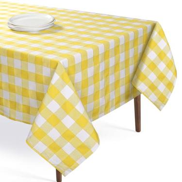 Imagem de Softopia Cotton Toalha de mesa xadrez de búfalo amarelo limão e branco, 152 x 213 cm, capa de mesa xadrez, 100% algodão, lavável, roupa de mesa reutilizável para reuniões de férias, casamento e