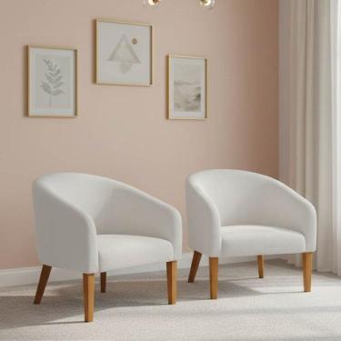 Imagem de Poltrona Sala Decorativa Kit 2 Stella Pé Madeira Trapézio Castanho Bou