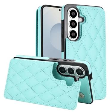 Imagem de Capa carteira para Samsung Galaxy S26 Plus com compartimentos para cartões e suporte, capa fina de couro com proteção RFID para homens e mulheres, fecho magnético, à prova de choque (azul menta)