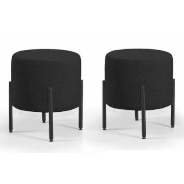 Imagem de Kit 02 Pufe Redondo Estilo Industrial Pés Metal Liverpool - Due Decor,