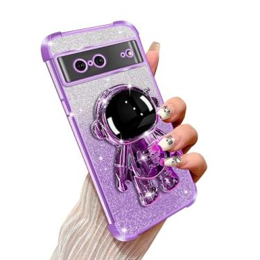 Imagem de Annyojo Capa de telefone gradiente antiqueda com suporte de astronauta de quatro cantos para Google Pixel 7, roxa