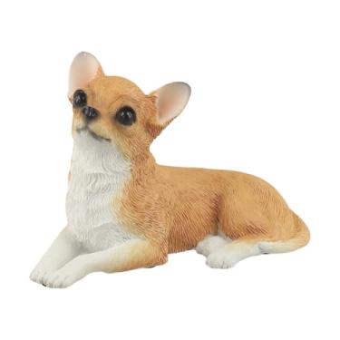 Imagem de Enfeite de artesanato em resina chihuahua realista em miniatura/decoração de carro (laranja + adesivo de dupla face) cáqui