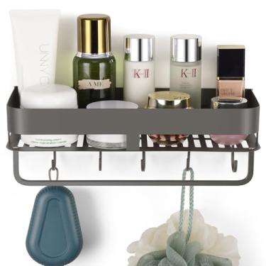 Imagem de CIBOTIES Suporte de sucção para chuveiro, prateleira de chuveiro de 30 cm com ganchos sem perfuração, organizador de banheiro à prova de ferrugem, cinza