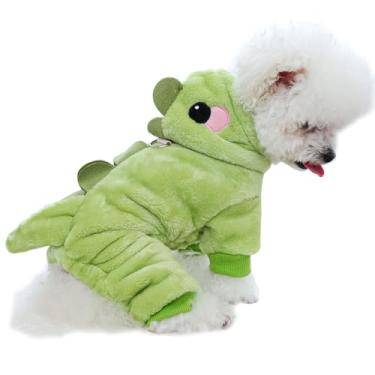 Imagem de Anelekor Fantasia de dinossauro para cães, pijamas de inverno para cães pequenos, moletons quentes para filhotes, casaco azul para clima frio para gato, roupas quentes para animais de estimação para o