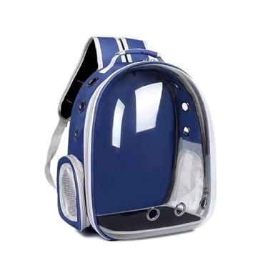 Imagem de Mochila Pet Astronauta: Bolsa Lona – Visão Lateral, Transporte Cães e Gatos Pequenos – Prática(Azul)