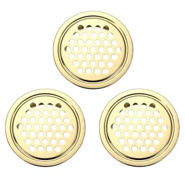 Imagem de PATIKIL Saídas de ar circulares de 1,4 polegadas (35 mm), 3 unidades de aço inoxidável Soffit Vent Louver com orifício de malha redonda para cozinha, banheiro, sapato, armário, guarda-roupa, dourado