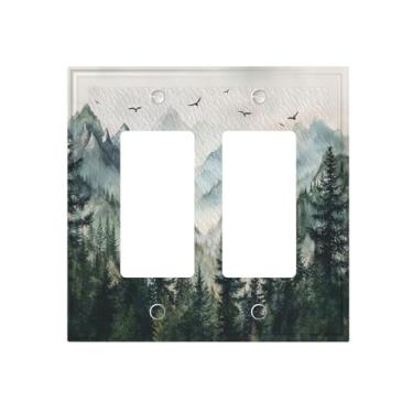 Imagem de Hizuwky Árvore verde floresta montanha 2 gangues interruptor duplo interruptor de luz decorativa natureza selva placa de parede elétrica interruptor de luz para quarto, banheiro, cozinha