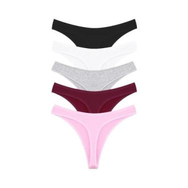 Imagem de Calcinhas De Algodão Sem Costura Femininas 5PCS V Cintura G-String Res