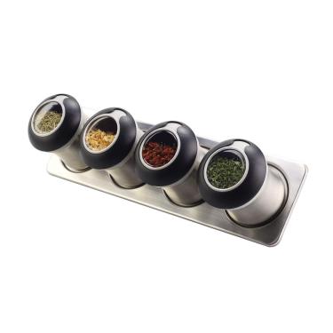 Imagem de Conjunto de 4 Porta Temperos em Aço Inox e Suporte com Imã Kenya