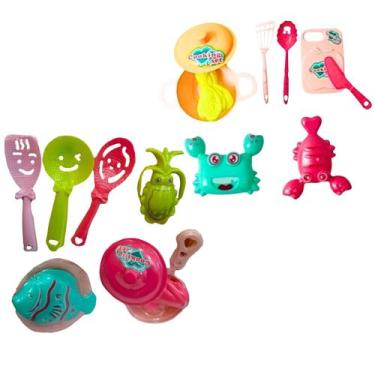 Imagem de 2 kit cozinha comidinha brinquedo infantil frutos do mar tabua colorid