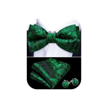 Imagem de Conjunto de gravata borboleta Barry.Wang Green Black Paisley Silk