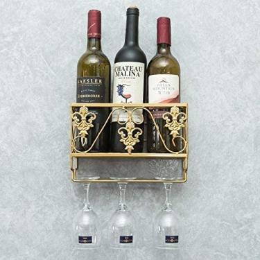 Imagem de Rack de vinho para pendurar em ferro, suporte para copos de vinho, rack alto, rack de vinho, parede de cabeça para baixo, suporte de vinho para pendurar na parede/preto/25 x 17 cm (ouro 25 x 17 cm)