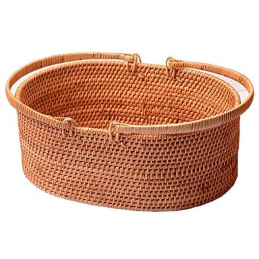 Imagem de Cesta de armazenamento de vime tecida à mão, bandeja de cesta de frutas, cestas de armazenamento de vime com alças, bandeja organizadora de vime 2