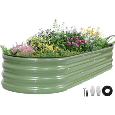 Imagem de BIRDSINYARD Canteiro de jardim elevado galvanizado – Canteiros elevados para jardinagem de 1,8 x 2 m | Caixa oval de metal para jardim com bordas de segurança e luvas para vegetais, frutas e flores