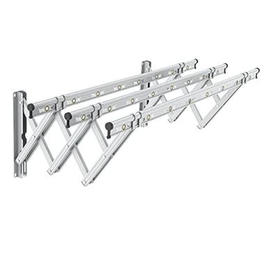 Imagem de Linha de lavagem extensível montada na parede estilo acordeão escorredor de roupas para economizar espaço, arejador de cavalo interno e externo 1,5 a 3,5 m (multicolorido, 3 raízes) (cinza)
