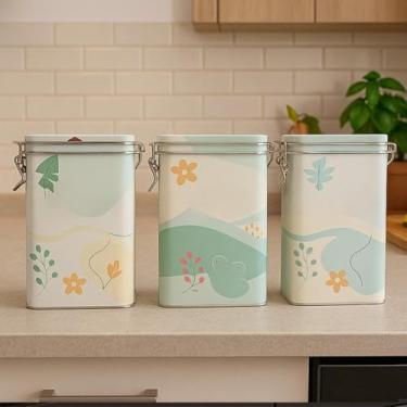 Imagem de Kit 3 Potes de Metal Retrô Herméticos para Mantimentos – Café, Biscoitos e Nuts Armazenamento(MODELO 2)