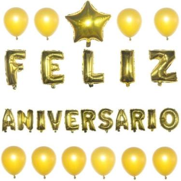Imagem de Kit Balão Metalizado Feliz Aniversário Festa Namorado 27 Pçs - Rio Tij