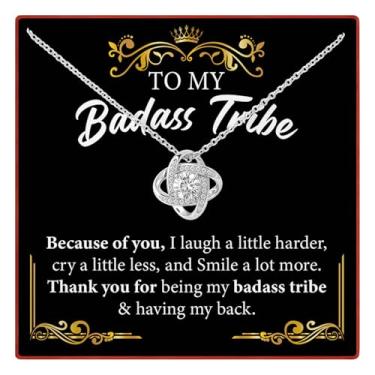Imagem de Colar de amizade feminino Jewelayer para melhores amigas Bff Badass Bestie | Joias Badass Bestie Tribe | Colar de nó de amor para tribo de melhores amigas. Obrigado por ser minha tribo ., Aço