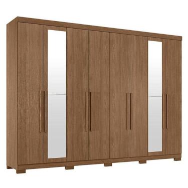 Imagem de Guarda Roupa Casal 8 Portas 4 Gavetas Master New Com Espelho E Pés Jatobá Acetinado - Santos Andirá